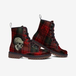 Plaid Skull Combat Boots